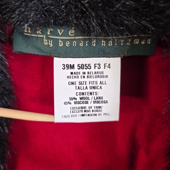 Harve Benard Red Wool Blend Christmas Holiday Cape Black Faux Fur Trim OS - Picture 6 of 7